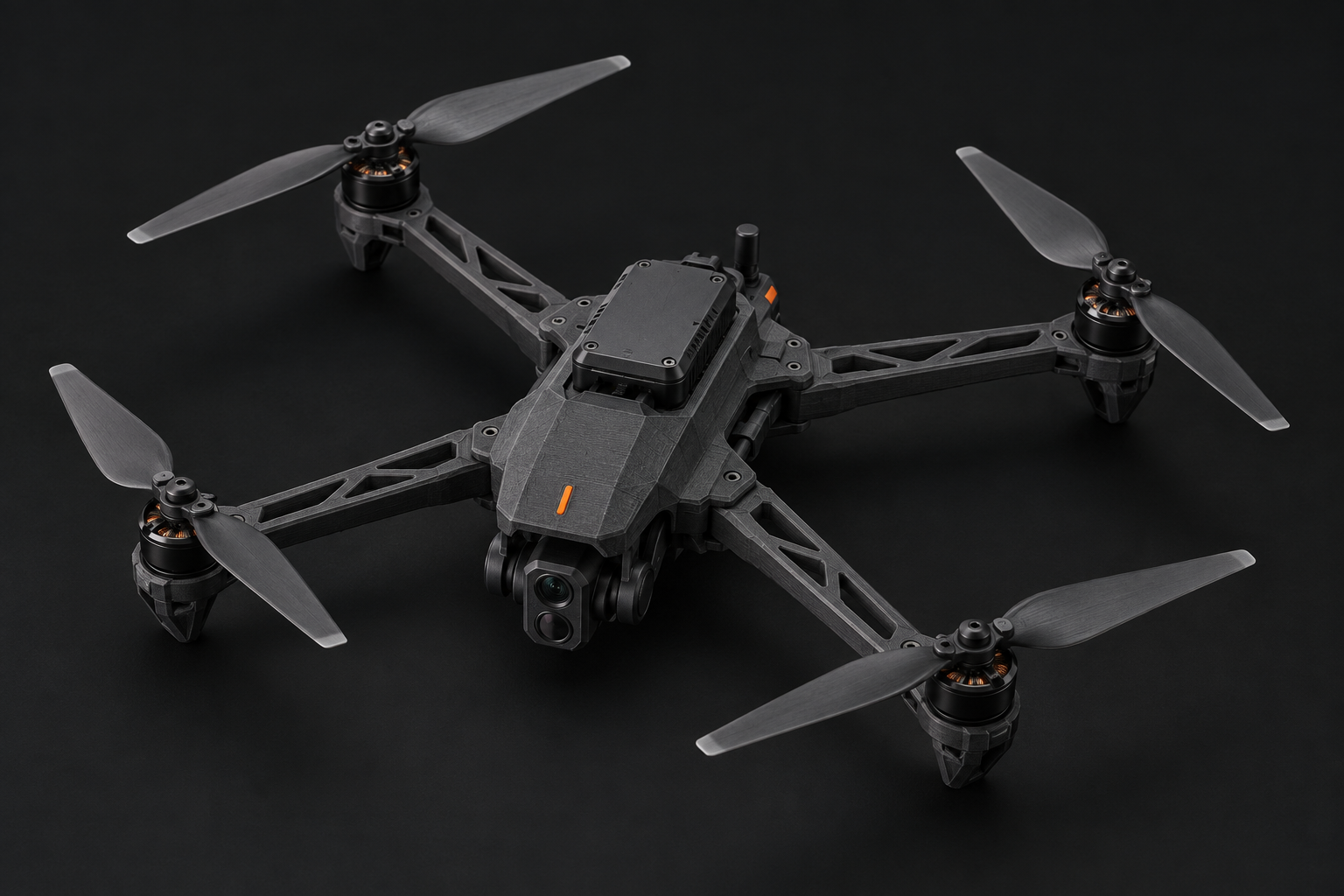 Concept visualization of a printed quad-multirotor aircraft with EO/IR camera